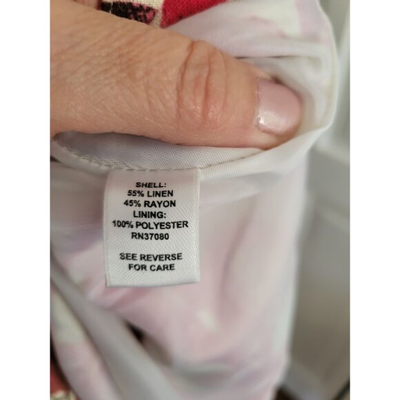 Linen/Rayon Cream/Pink A Line Abstract Floral Skirt sz 10 Cottage Coastal Artsy - Picture 4 of 6